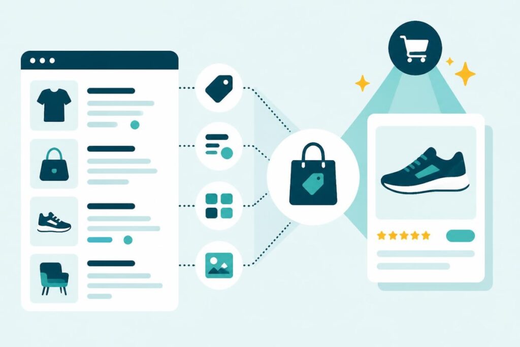 Diagram som förklarar hur Google Shopping fungerar och hur man bäst använder det för att nå positiva reslutat.