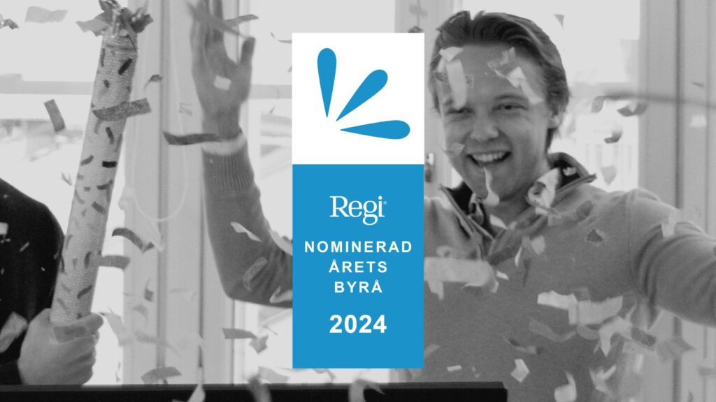 Manlig VD firar att hans företag har blivit nominerat till Årets Byrå av Regi.