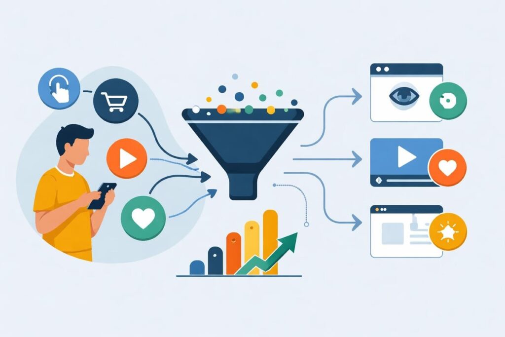 Diagram som visar vad Google Analytics 4 är och hur det fungerar.