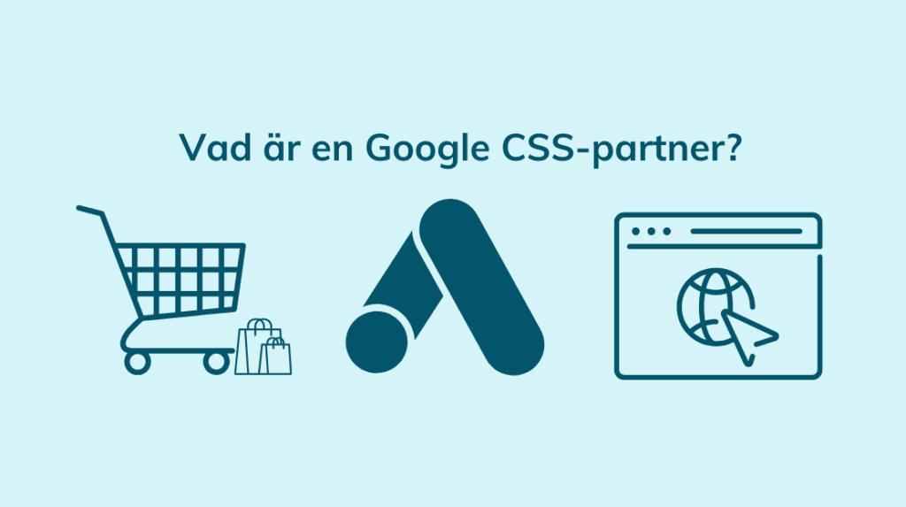 Diagram med Google Ads-logotyp, en varukorg och ett webbfönster