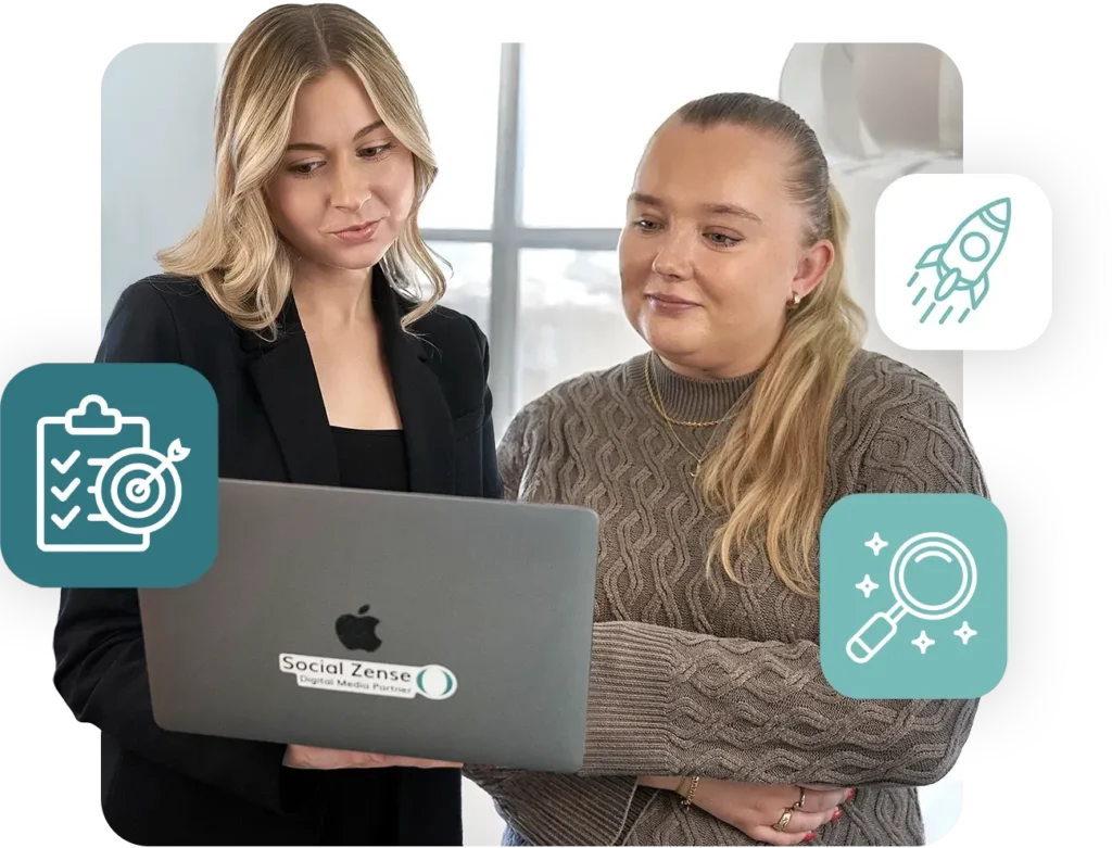 Linn Färdenstam och Jannica Knöös tittar på en datorskärm.