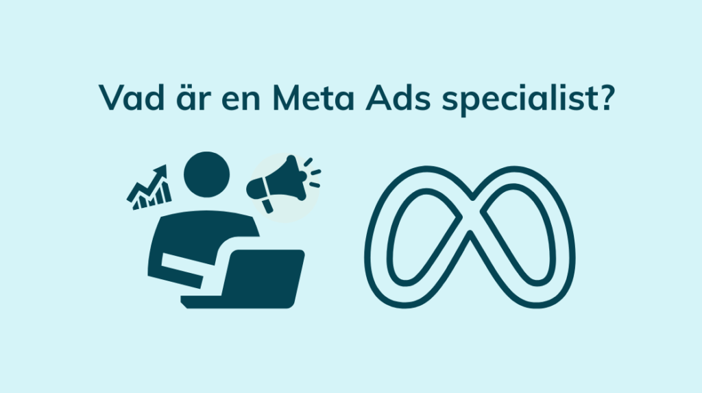 Diagram med Meta-logotypen och en grafik som föreställer en marknadsförare